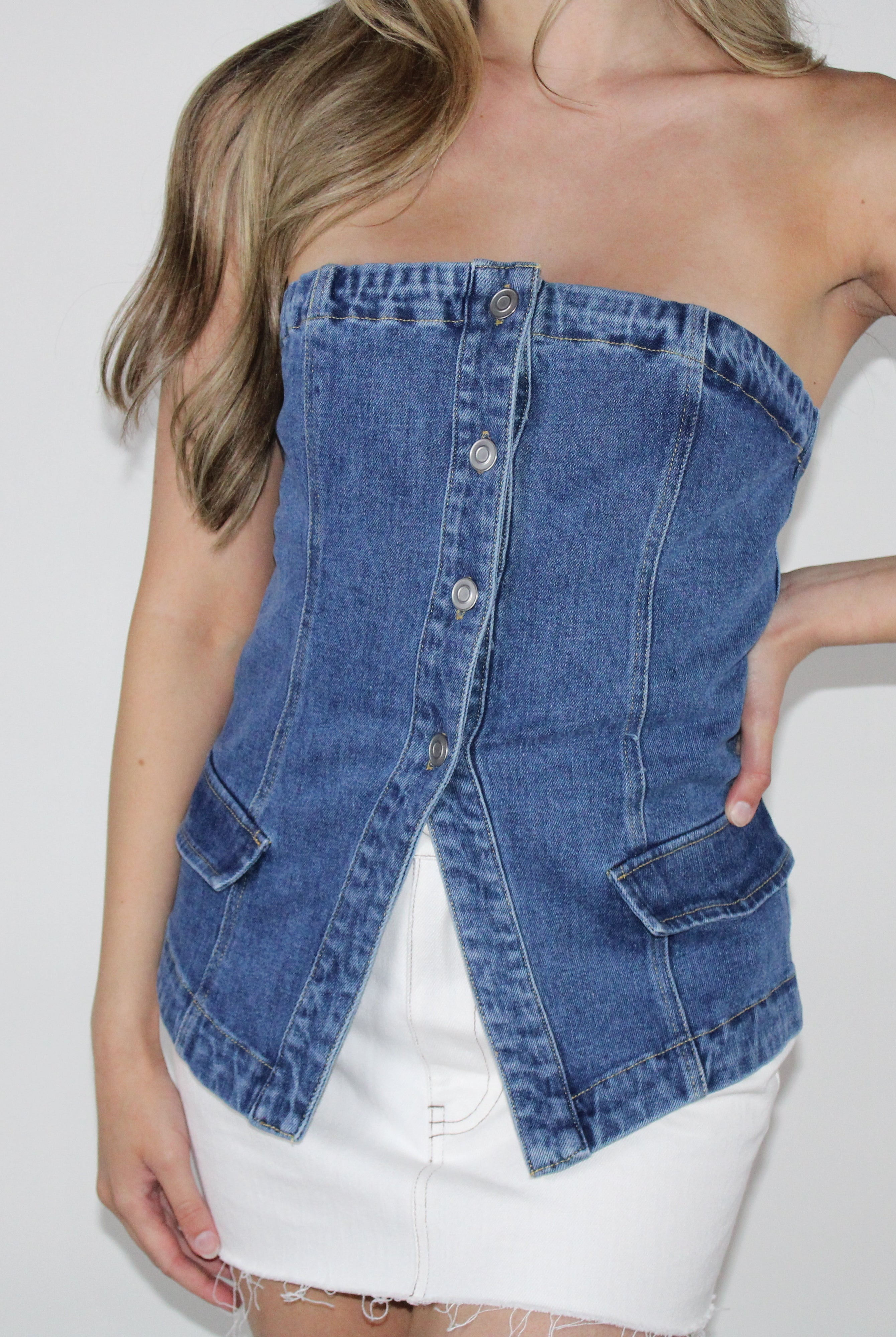 Strapless denim tube top
