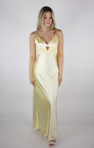 Yellow satin maxi dress