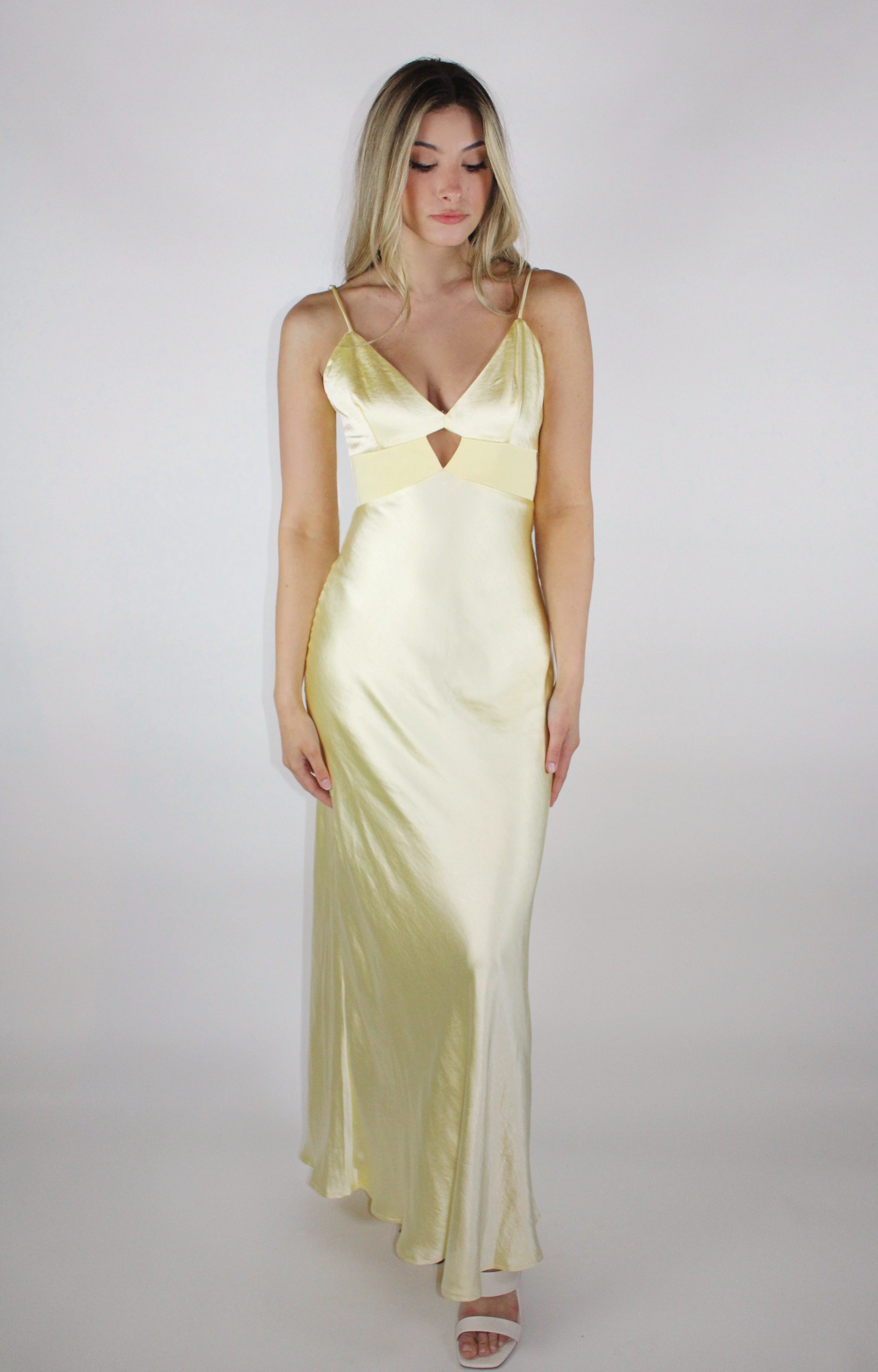 Yellow satin maxi dress